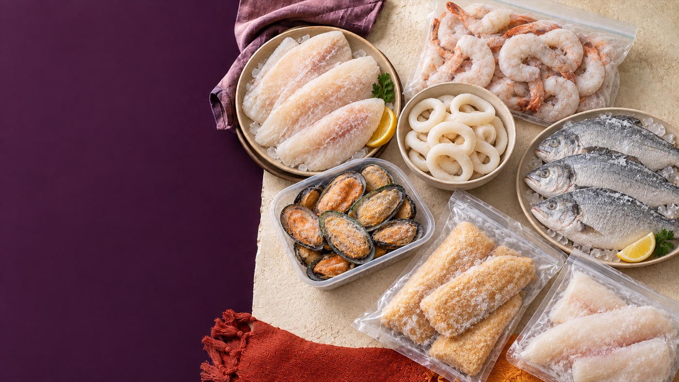 Fresh-frozen seafood displayed in the Catch153 storefront